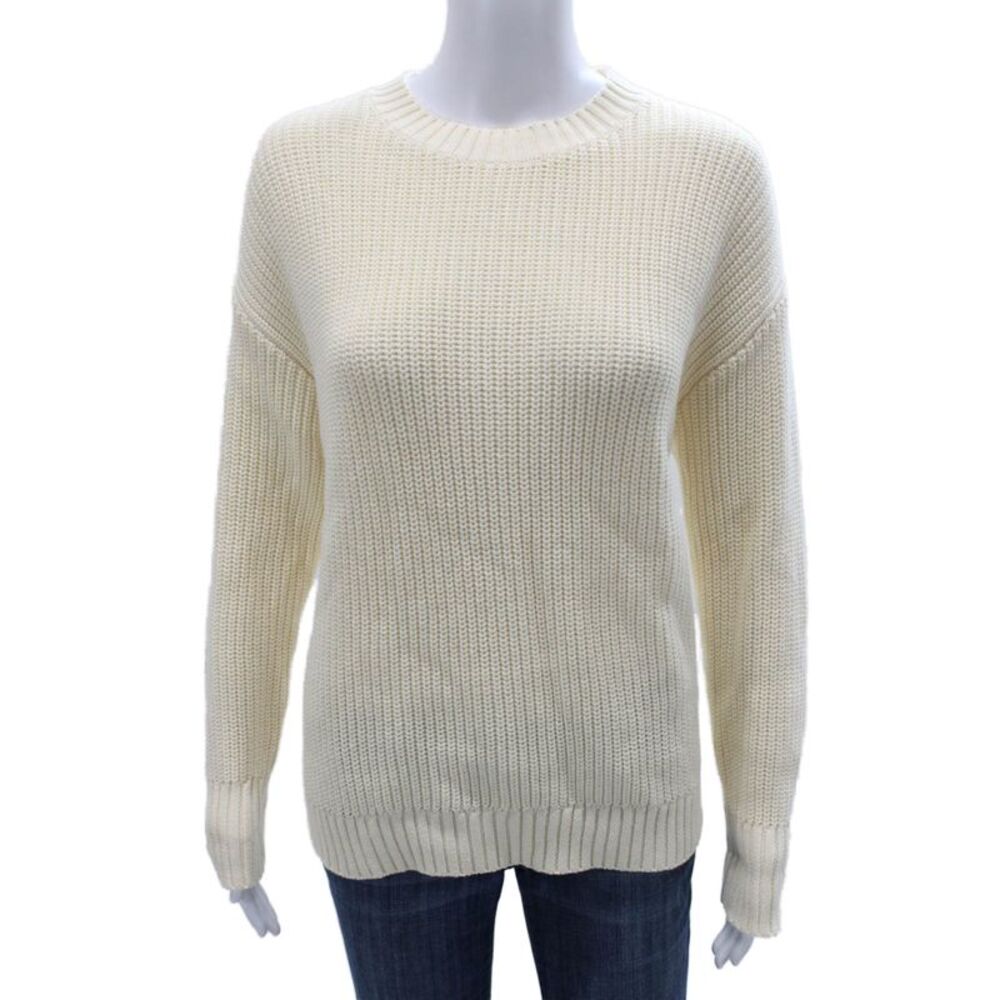 Parentezi Womens Pullover Sweater Ivory Cotton Crew Neck Long Sleeve Size XS